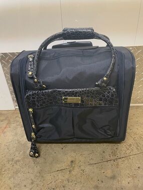 Navy Blue Rolling Travel Tote with Croc Trim